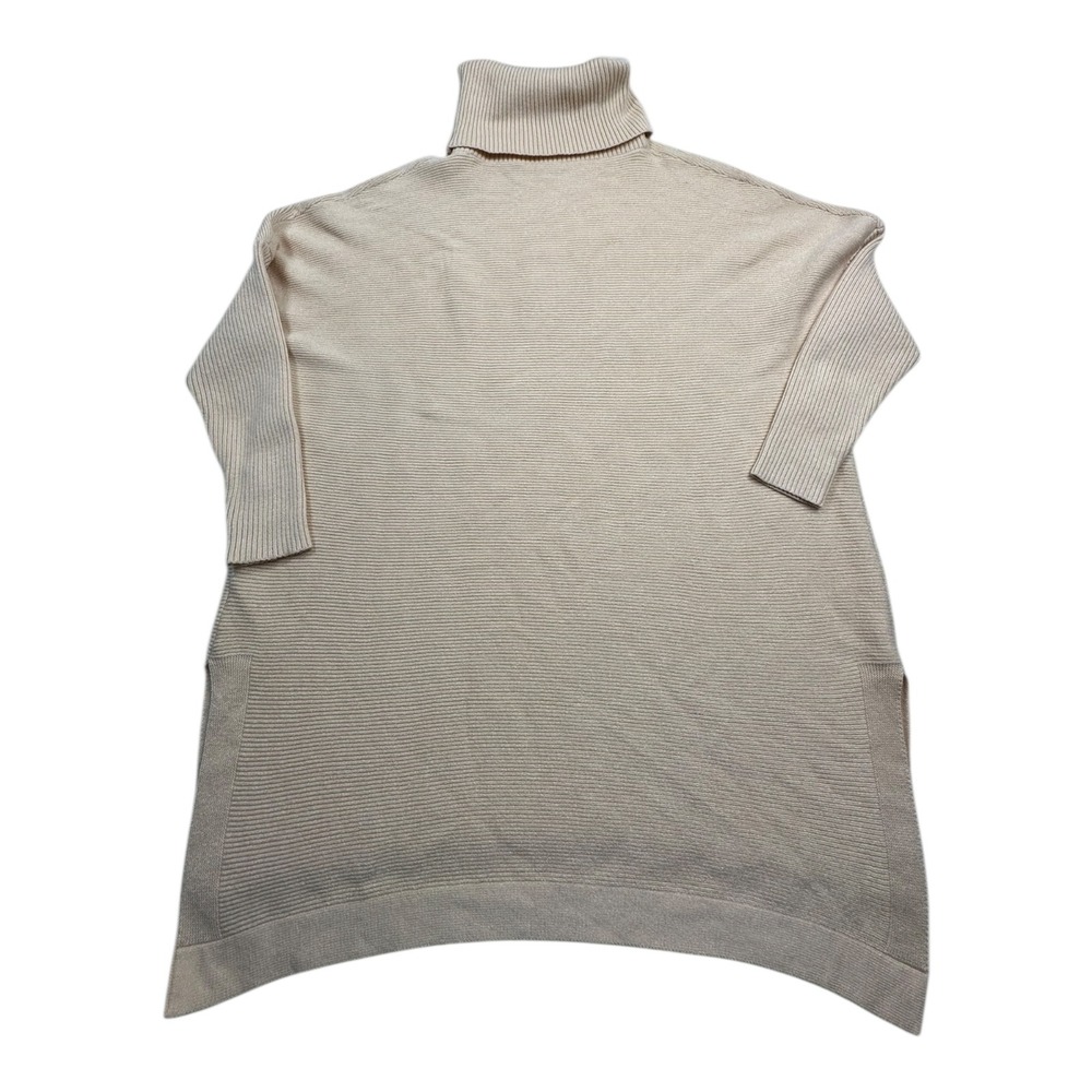 Lillusory Ribbed‎ Knit Turtleneck Sweater Tunic Beige Oversized